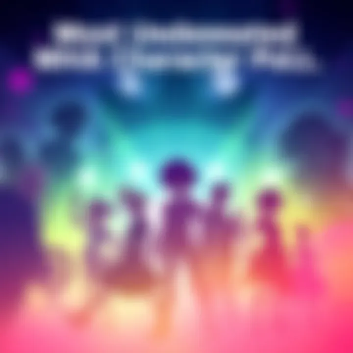 A colorful illustration inviting people to vote for their favorite underrated character in My Hero Academia, featuring various character silhouettes