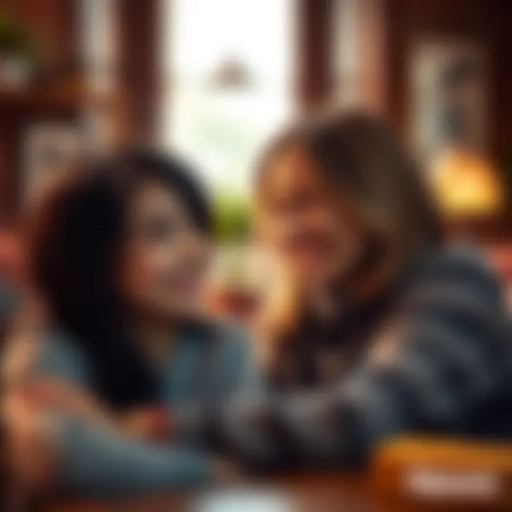 A mother and daughter share a joyful moment, smiling at each other with love and warmth in a cozy setting.