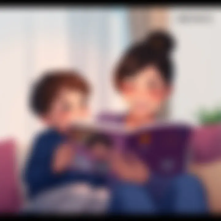 A mother and her young son share a joyful moment reading a mini comic together, their faces filled with happiness and love.