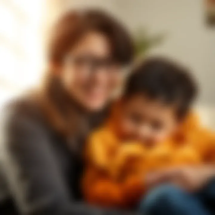 A mother and her son share a warm moment, showcasing their close relationship, with smiles and affection between them.
