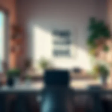 A bright workspace with a motivational quote on the wall, plants, and a laptop, symbolizing inspiration and drive for daily tasks.