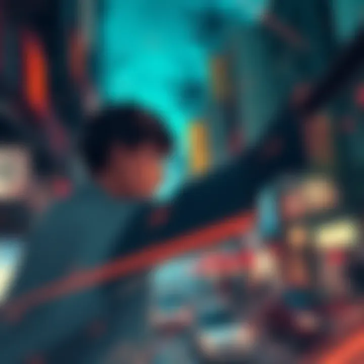 Muichiro confronted by Gyutaro in a tense battle at the red light district, showcasing their intense confrontation.