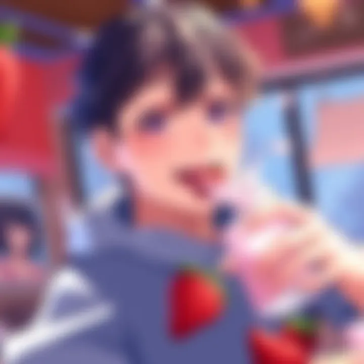 Muichiro Enjoying Strawberry Milk A charming illustration of Muichiro happily drinking strawberry milk, with a playful expression on his face.