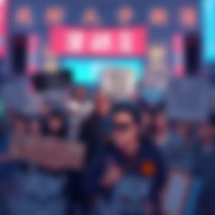 A group of people showing support for Muramasa, holding signs and banners, expressing mixed emotions about appreciation and criticism.