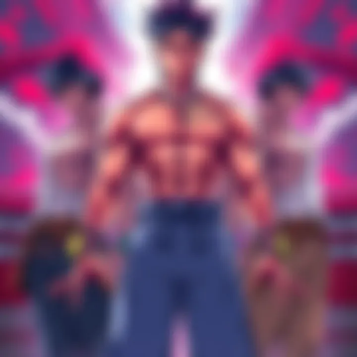 A depiction of Musashi showing his physical transformation throughout the manga series, highlighting his muscular build and confident stance.