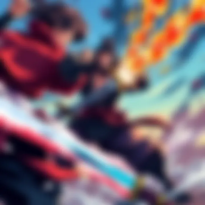 Miyamoto Musashi engaged in fierce combat with iconic swordsmen from One Piece, showcasing his skills against Arlong, Zombie Ryuma, Momonga, Zoro, and Mihawk.