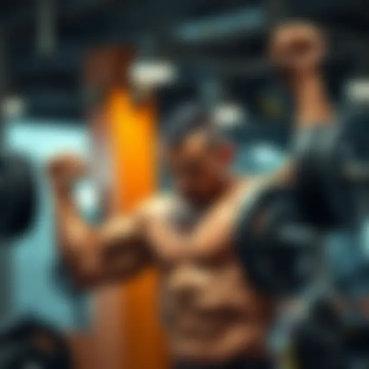 A person performing a weightlifting exercise focusing on muscle training inspired by Baki style. The athlete shows determination and strength in a gym setting.