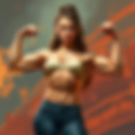 A strong and confident muscular woman poses in an artistic depiction, showcasing empowerment and strength.
