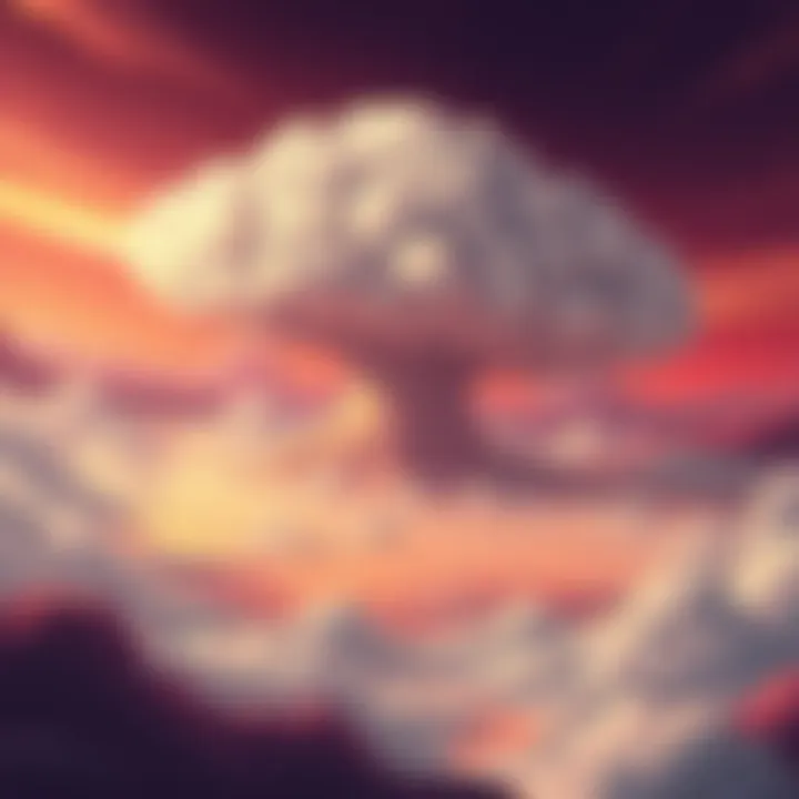 A dramatic mushroom cloud rising, symbolizing the comparison of the Hammer of Burma to a nuclear bomb in an anime scene.