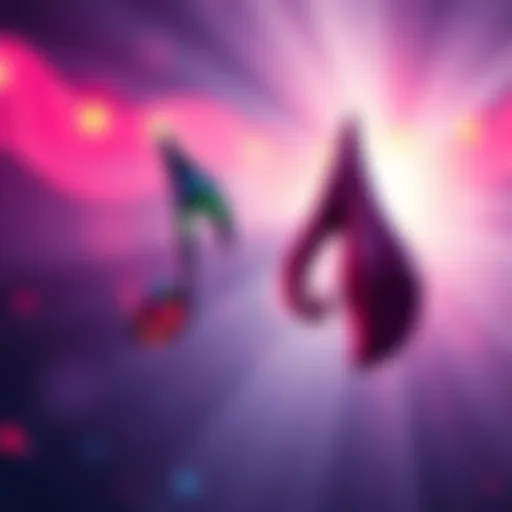 Two vibrant music notes representing ROCKS and Haruka Kanata, showcasing their contrasting popularity