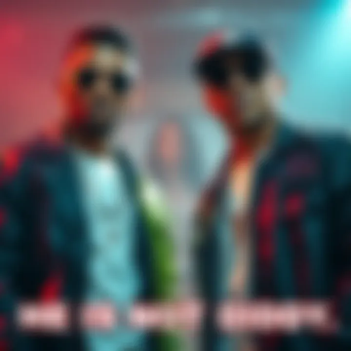 Two cultural icons standing side by side, showcasing their unique styles and identities, highlighting their differences in music and culture.