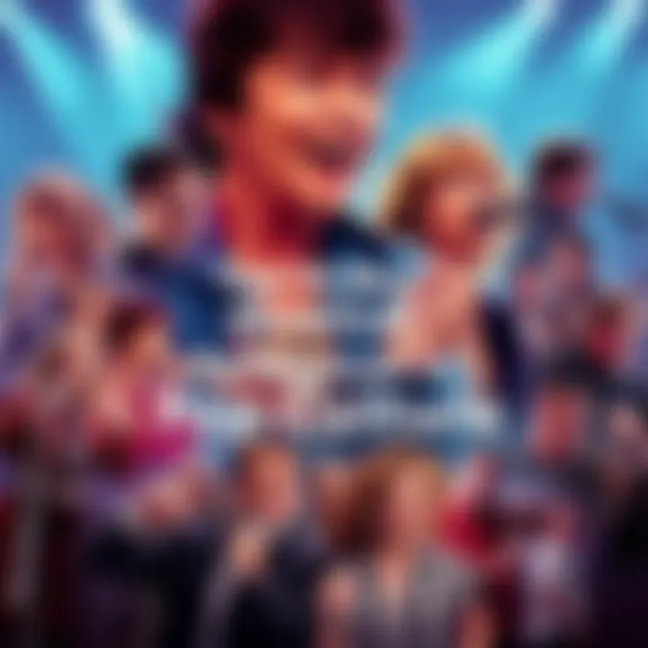 A vibrant collage of famous music icons and scenes from movies and TV shows that reference songs, showcasing their impact on pop culture.