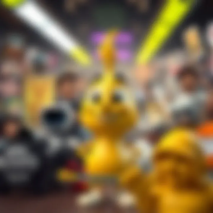 A cartoon character representing Mustard, smiling and surrounded by popular memes, showcasing its popularity in online humor.