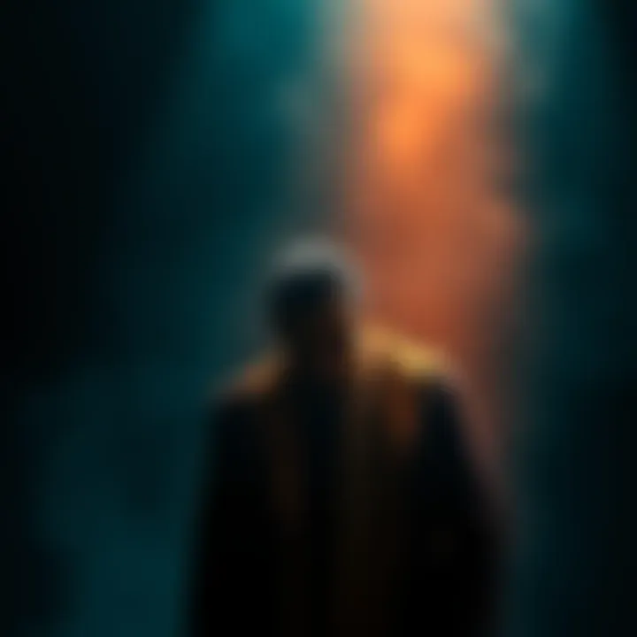 Muzan Reflecting on Power Muzan stands in a dark room, looking contemplative as he considers his choices, with an aura of authority around him.