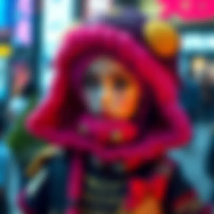 A person wearing a detailed My Pekomama cosplay costume with vibrant colors and intricate design, showcasing creativity and artistry.
