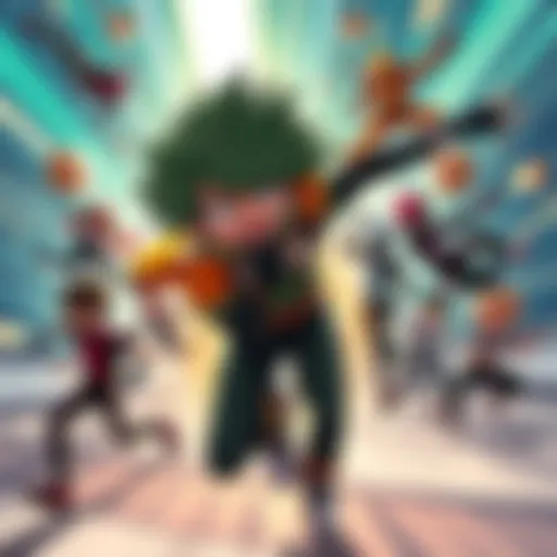 Characters from My Hero Academia showcasing their speed powers in action, with bright quirk effects and dynamic poses.
