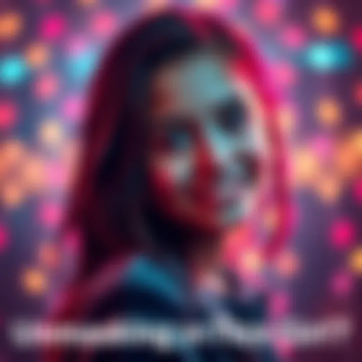 A young girl with a playful smile, looking directly at the camera, surrounded by colorful lights.