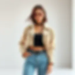 A model showcasing a stylish Myth Sololive outfit paired with a trendy Duolive accessory, perfect for casual outings.