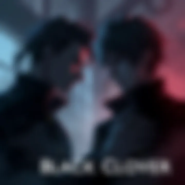 Nacht confronting Gray in Black Clover Nacht looks sternly at Gray, expressing his conflicting views on change while surrounded by shadows.