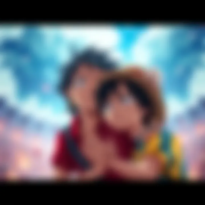 Nami, with tears in her eyes, reaches out to Luffy in a moment of vulnerability as they face challenges together.