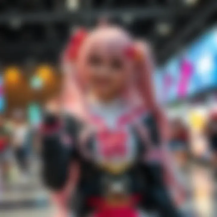 Person in a detailed Nanami costume posing happily at a cosplay event