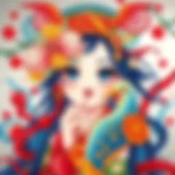 A vibrant Nanami drawing featuring colorful characters and intricate designs, showcasing the artist's unique style.