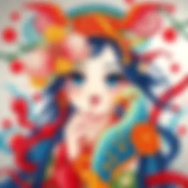 A vibrant Nanami drawing featuring colorful characters and intricate designs, showcasing the artist's unique style.