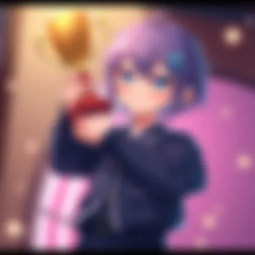 Nanase character from Blue Lock proudly holding a kindness trophy