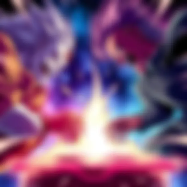 The narrators from Baki, Hunter x Hunter, and Jujutsu Kaisen in an intense showdown, each showcasing their storytelling skills in a dramatic scene.