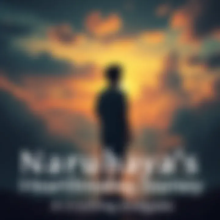 A somber scene depicting Naruhaya standing alone, gazing at the horizon with tears in his eyes, symbolizing his struggles and lost dreams.