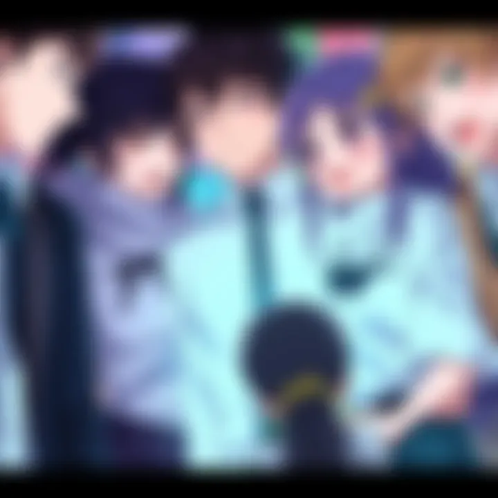 Narumi and Hoshina surrounded by other characters, showing different reactions and emotions, highlighting the relationships and reputation they hold in the story.