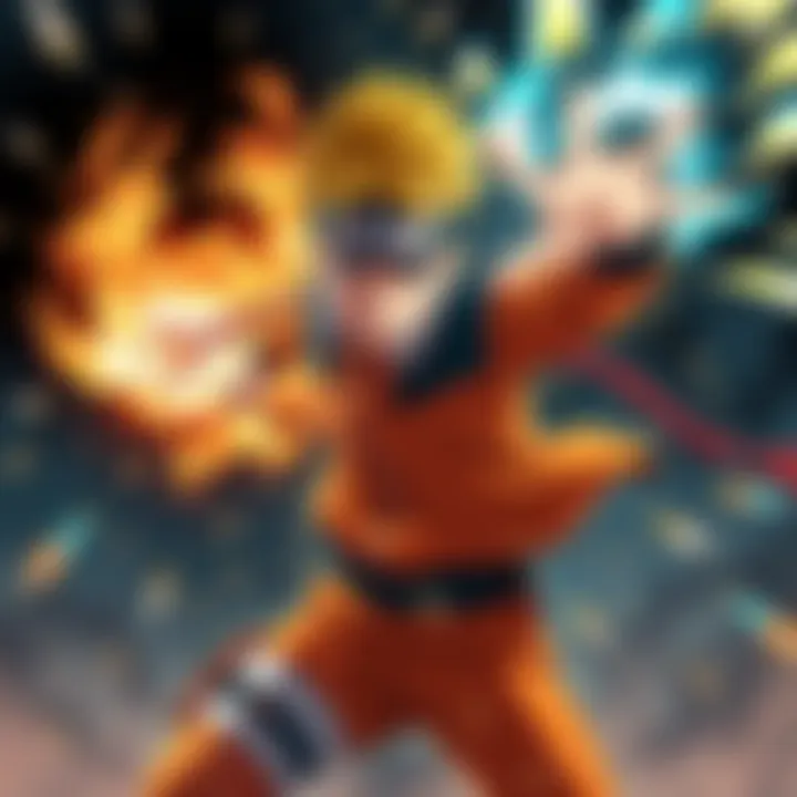 Naruto showcases a powerful new move during an epic fight, surrounded by vibrant energy effects and dramatic backgrounds