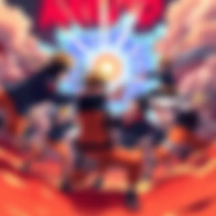 Several Naruto characters engage in a 1v1 battle scene, showcasing their unique abilities and skills.