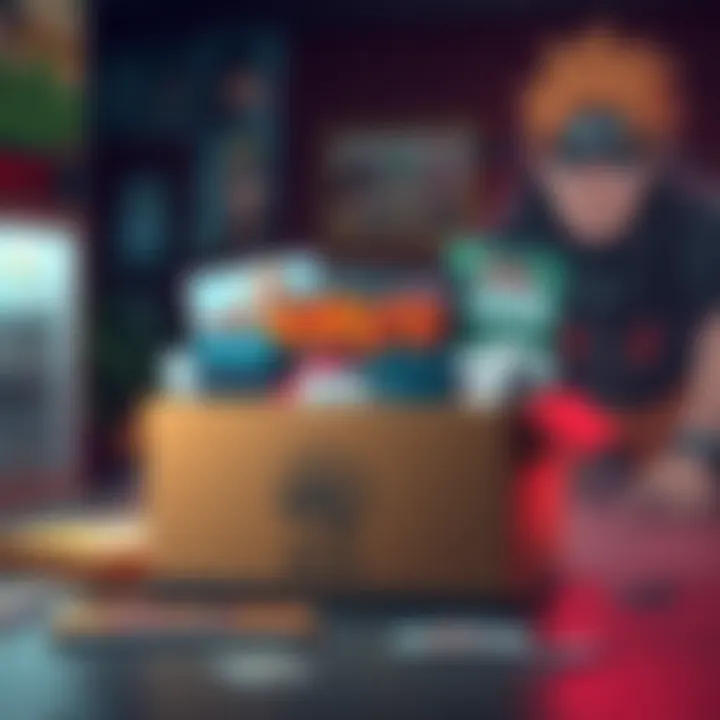 A Naruto-themed box filled with posters, stickers, and bookmarks arranged together.