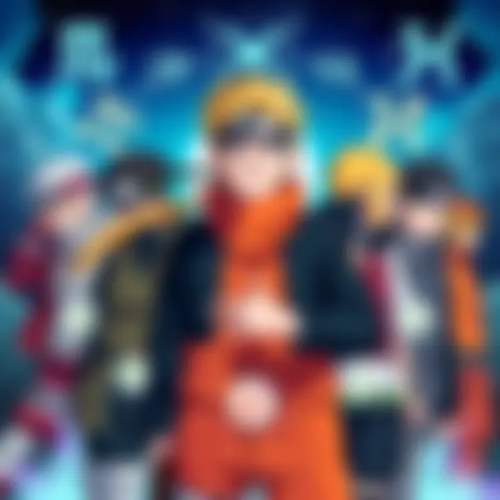 Colorful illustration showing different Naruto characters with zodiac symbols representing each month