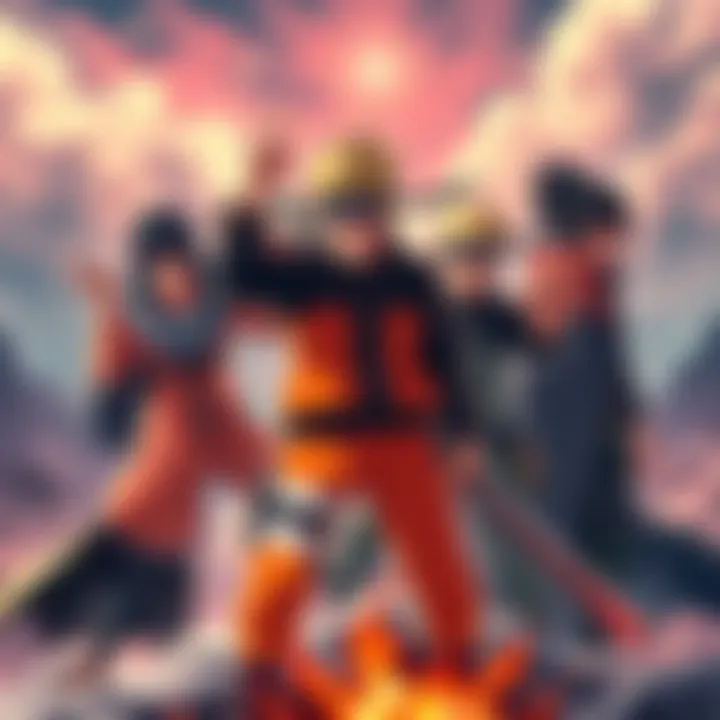 Naruto characters facing the challenges of the Five Finger Summit, showcasing their strengths and abilities in a battle-ready stance