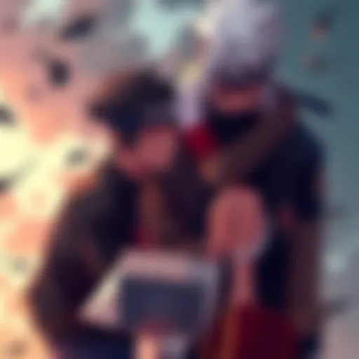 Naruto discussion Two friends discussing Naruto's powers while showing characters Kakashi and Obito with their Sharingan eyes