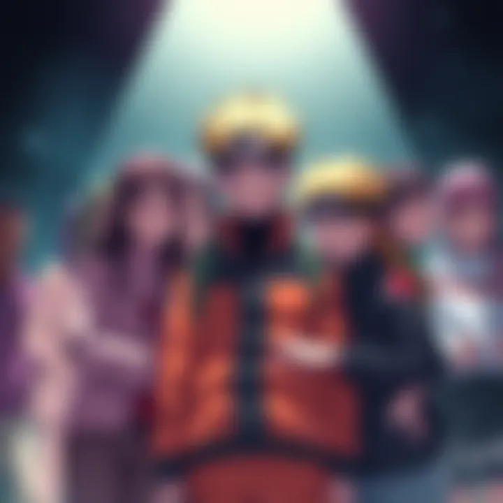 Naruto surrounded by his friends, smiling and sharing a joyful moment, representing friendship in the series.