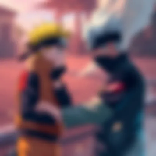 Naruto and Kakashi share a moment during a training session, showcasing their mentor-student bond.