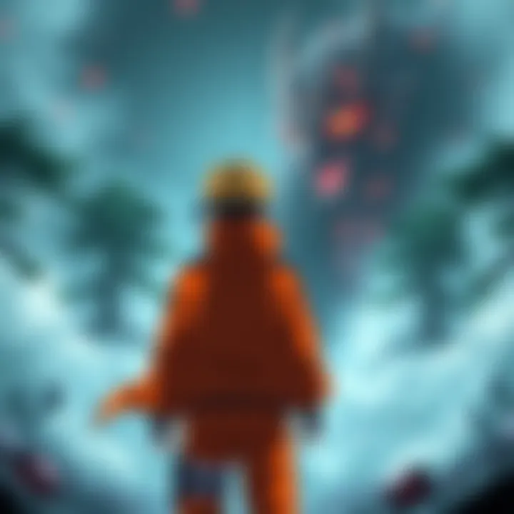 Naruto stands determined, envisioning a reunion with Kurama while surrounded by mist and trees, symbolizing the connection of past and future.