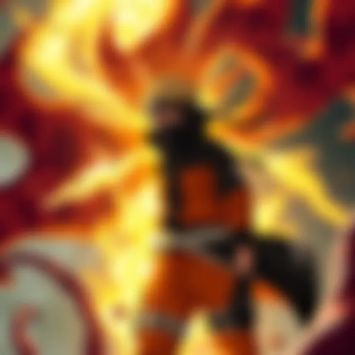 Naruto stands determined, surrounded by energy as he prepares to unleash the Nine Tails during a battle with Pain.