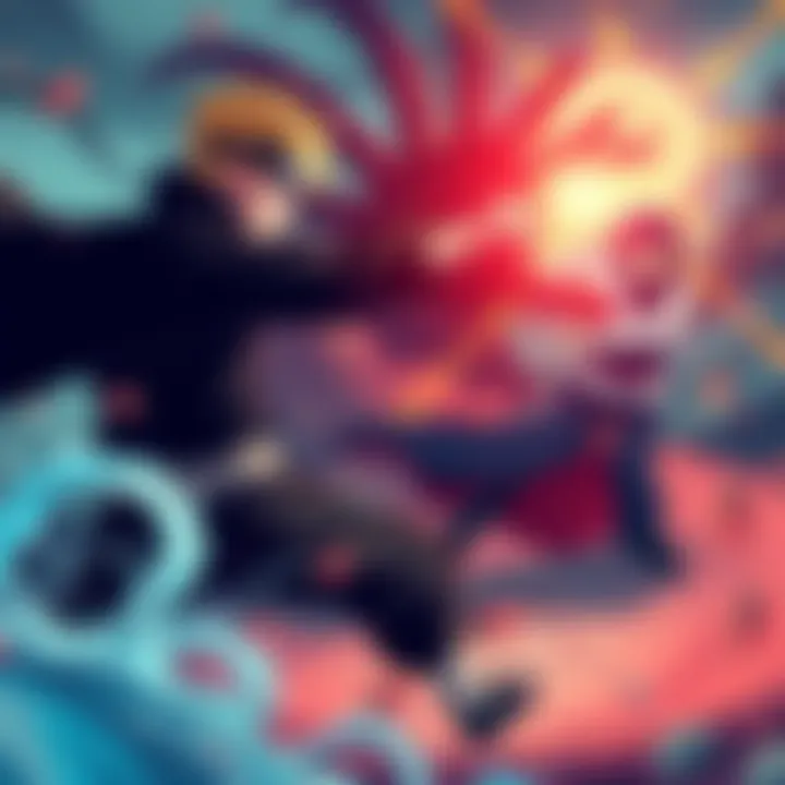 Naruto and Sasuke in Battle Naruto uses Shadow Clone Technique while Sasuke prepares an attack, both facing Jigen in a dramatic showdown.