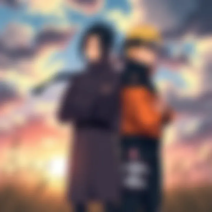 Naruto and Sasuke standing together with friendly expressions, symbolizing their bond as allies.