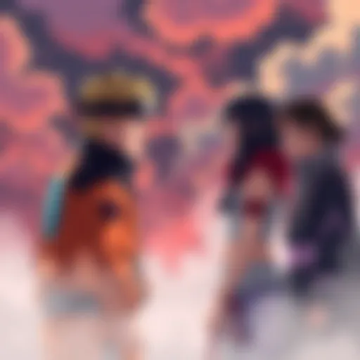 Imaginary scene showing Naruto and Sasuke facing off, while Sakura and Hinata look on with mixed emotions, reflecting on their potential future together.