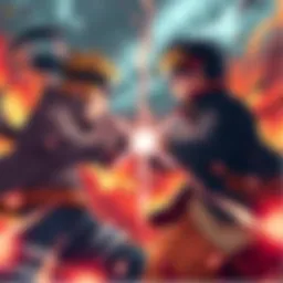A battle scene showcasing SPSM Naruto and Rinnegan Sasuke facing off against Fullbring Bankai Ichigo