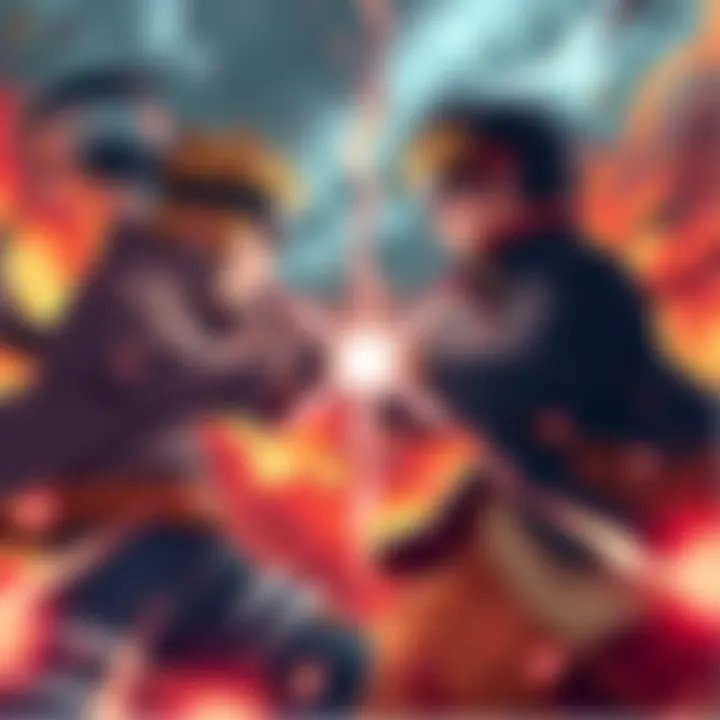 Naruto and Sasuke vs Ichigo A battle scene showcasing SPSM Naruto and Rinnegan Sasuke facing off against Fullbring Bankai Ichigo