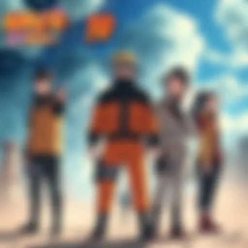 Naruto stands with Shikamaru, Choji, and Ino, showcasing teamwork and strategy