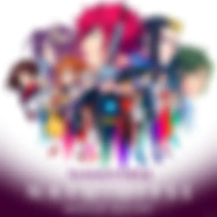 A colorful illustration featuring key characters from the Nasuverse series and films arranged in chronological order, highlighting their connections and story arcs.