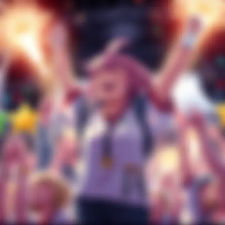 Natsu joyfully celebrates their win while surrounded by symbols of BDSM culture illustrating personal empowerment and community support