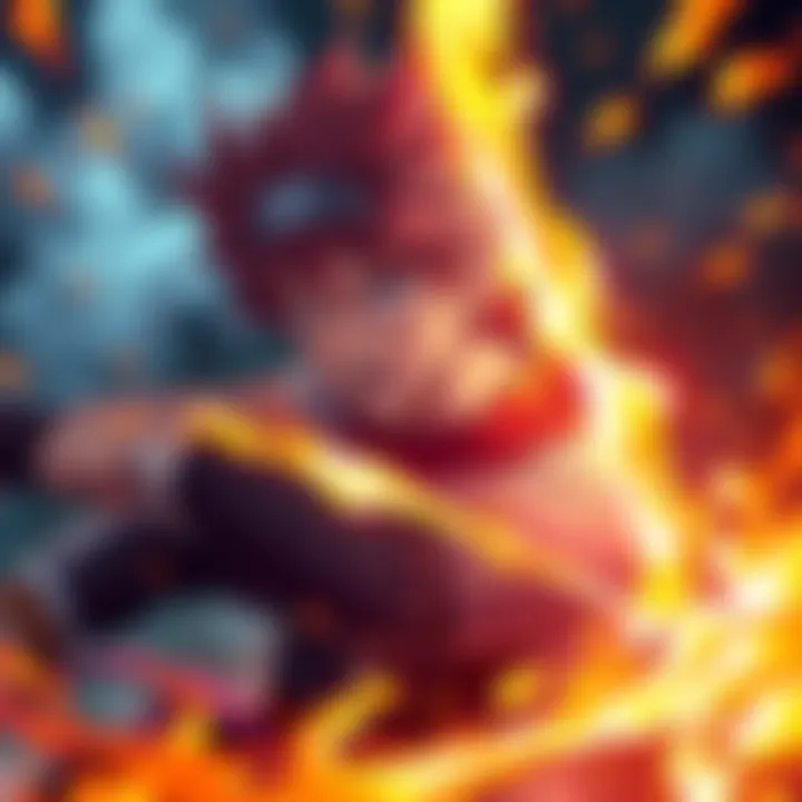 Natsu in a fierce battle against Fire and Flames, showing determination while questioning his own beliefs about friendship.